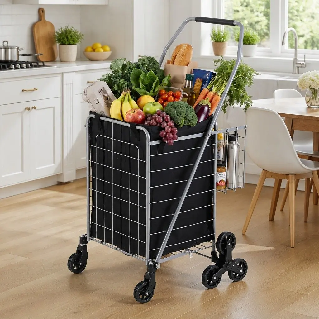 Folding Shopping Trolley Silver Aluminium Stair Climbing Utility Cart
