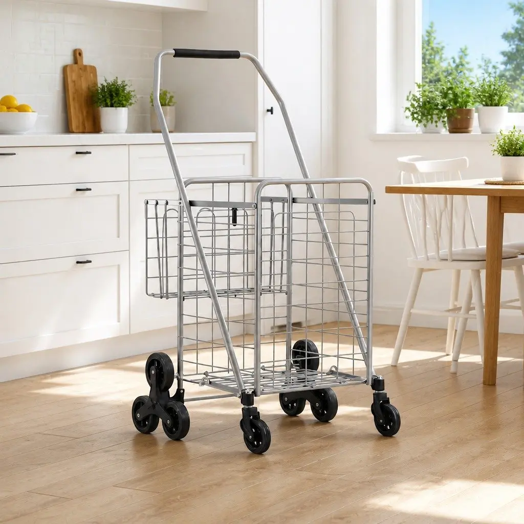 Folding Shopping Trolley Silver Aluminium Stair Climbing Utility Cart