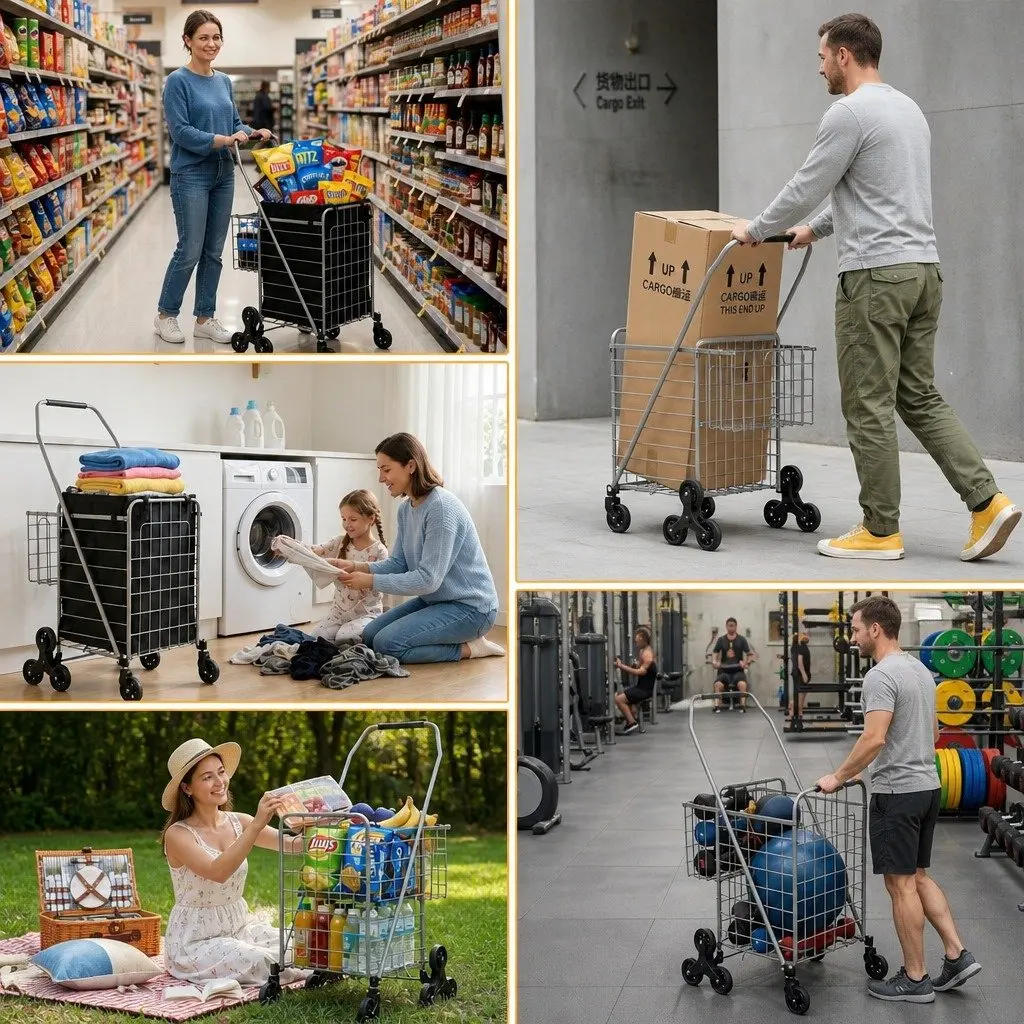 Folding Shopping Trolley Silver Aluminium Stair Climbing Utility Cart