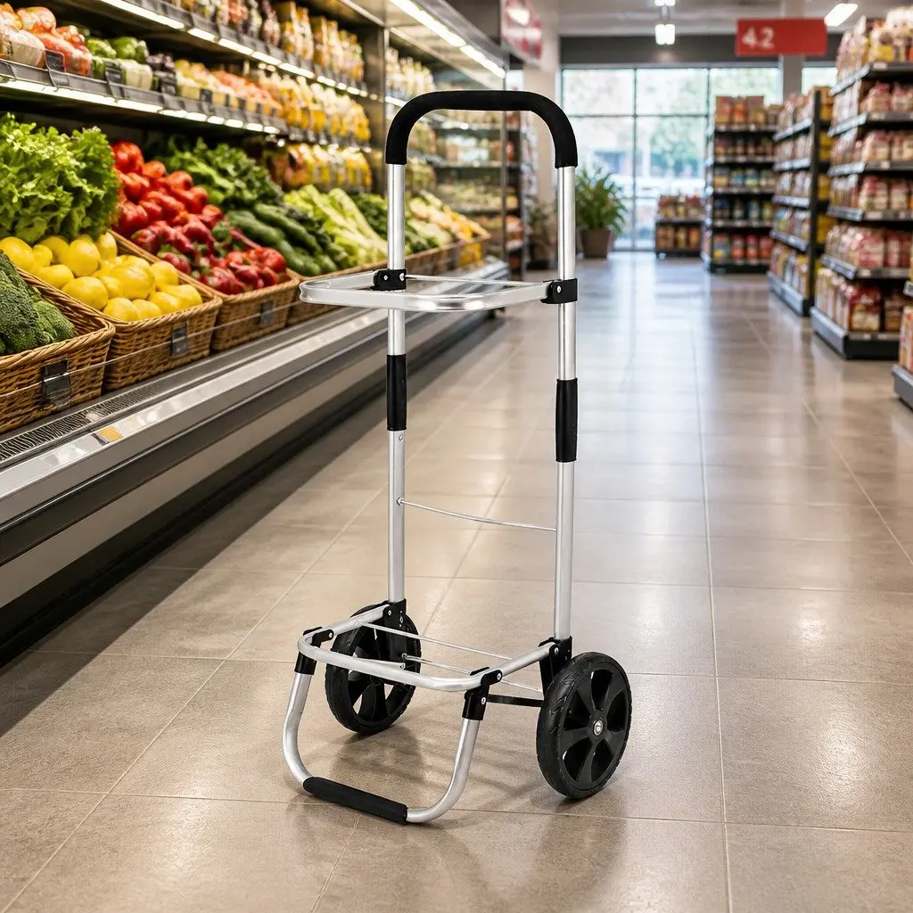 Shopping Trolley Cart Grey Foldable Lightweight Portable Aluminium Frame 45KG Capacity