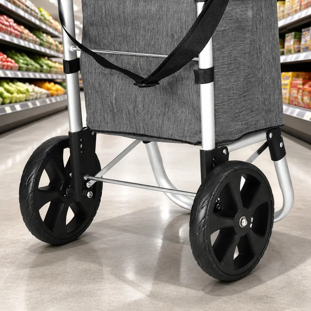 Shopping Trolley Cart Grey Foldable Lightweight Portable Aluminium Frame 45KG Capacity