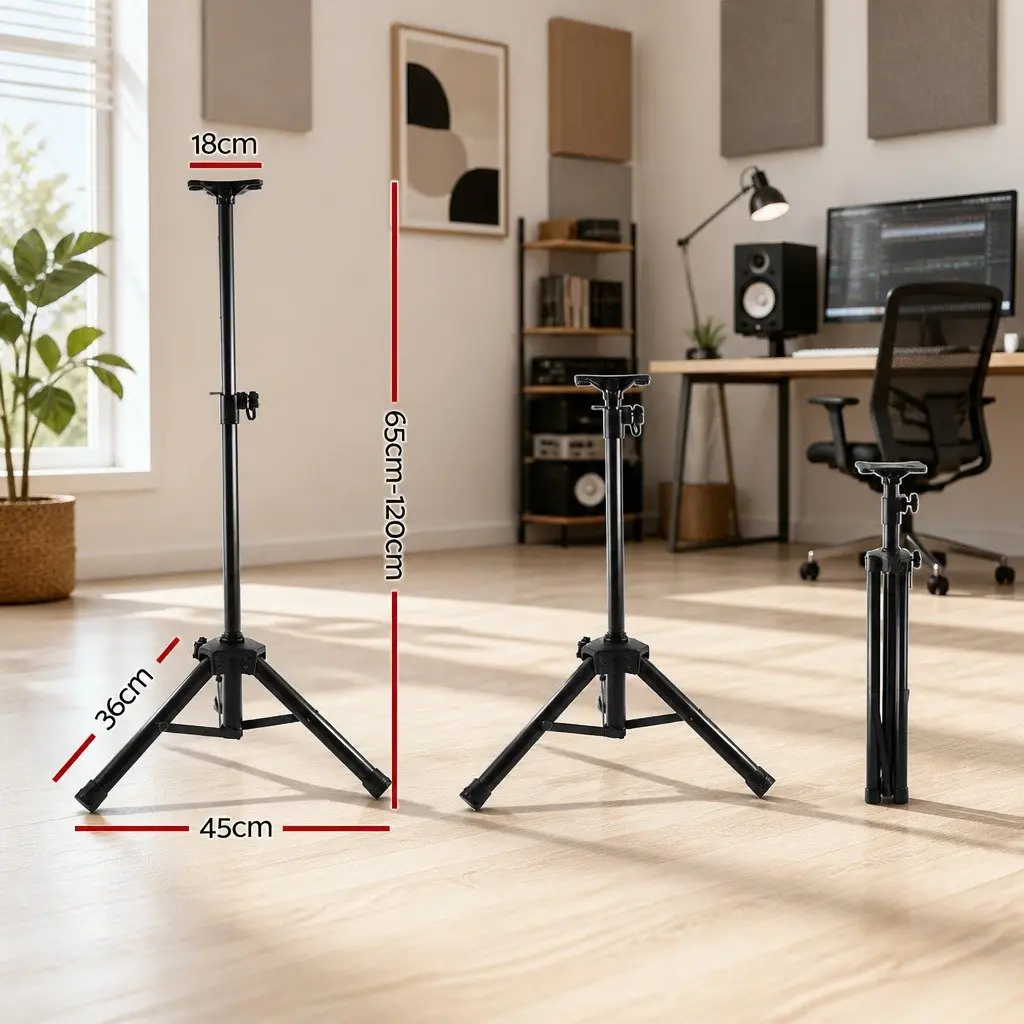 Speaker Stand Black 65-120cm Adjustable Height Tripod Pair Professional Sound