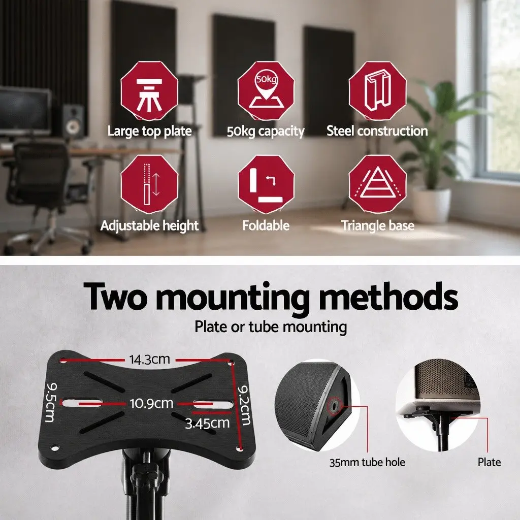 Speaker Stand Black 65-120cm Adjustable Height Tripod Pair Professional Sound