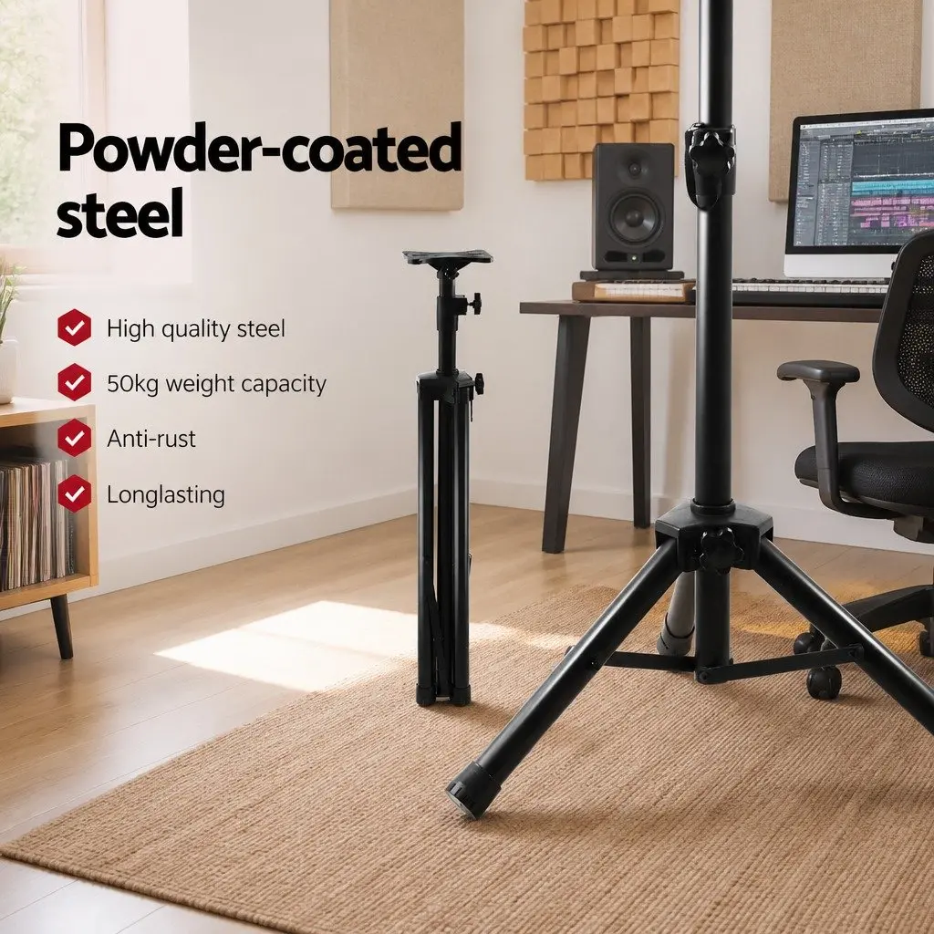 Speaker Stand Black 65-120cm Adjustable Height Tripod Pair Professional Sound