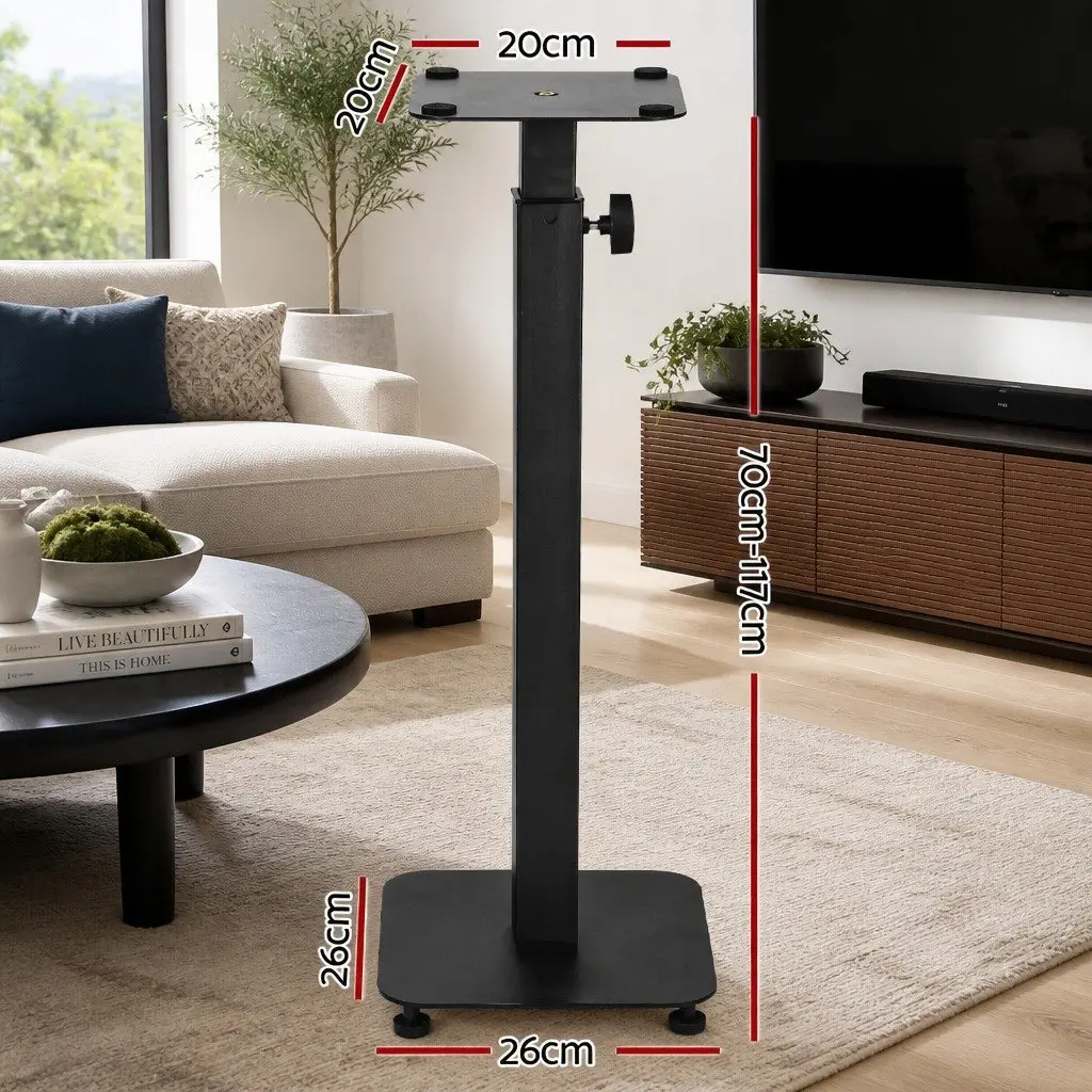 Speaker Stand Black Adjustable Height 70-117cm Steel Construction 2pcs