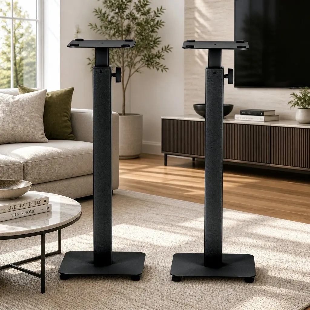 Speaker Stand Black Adjustable Height 70-117cm Steel Construction 2pcs