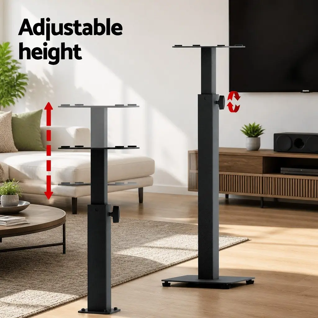 Speaker Stand Black Adjustable Height 70-117cm Steel Construction 2pcs