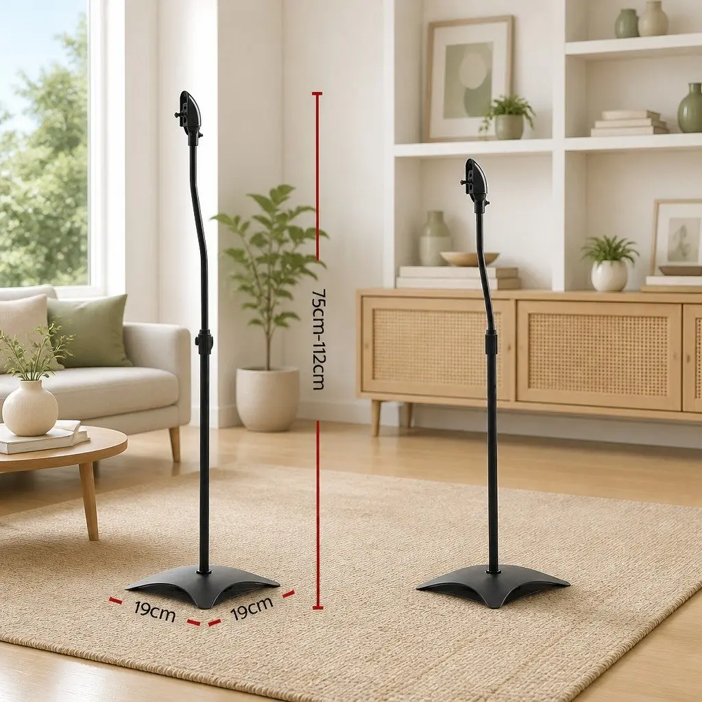Speaker Stand Black 75-112cm Adjustable Height Double Base for Surround Sound Studio Home Audio 2 Piece