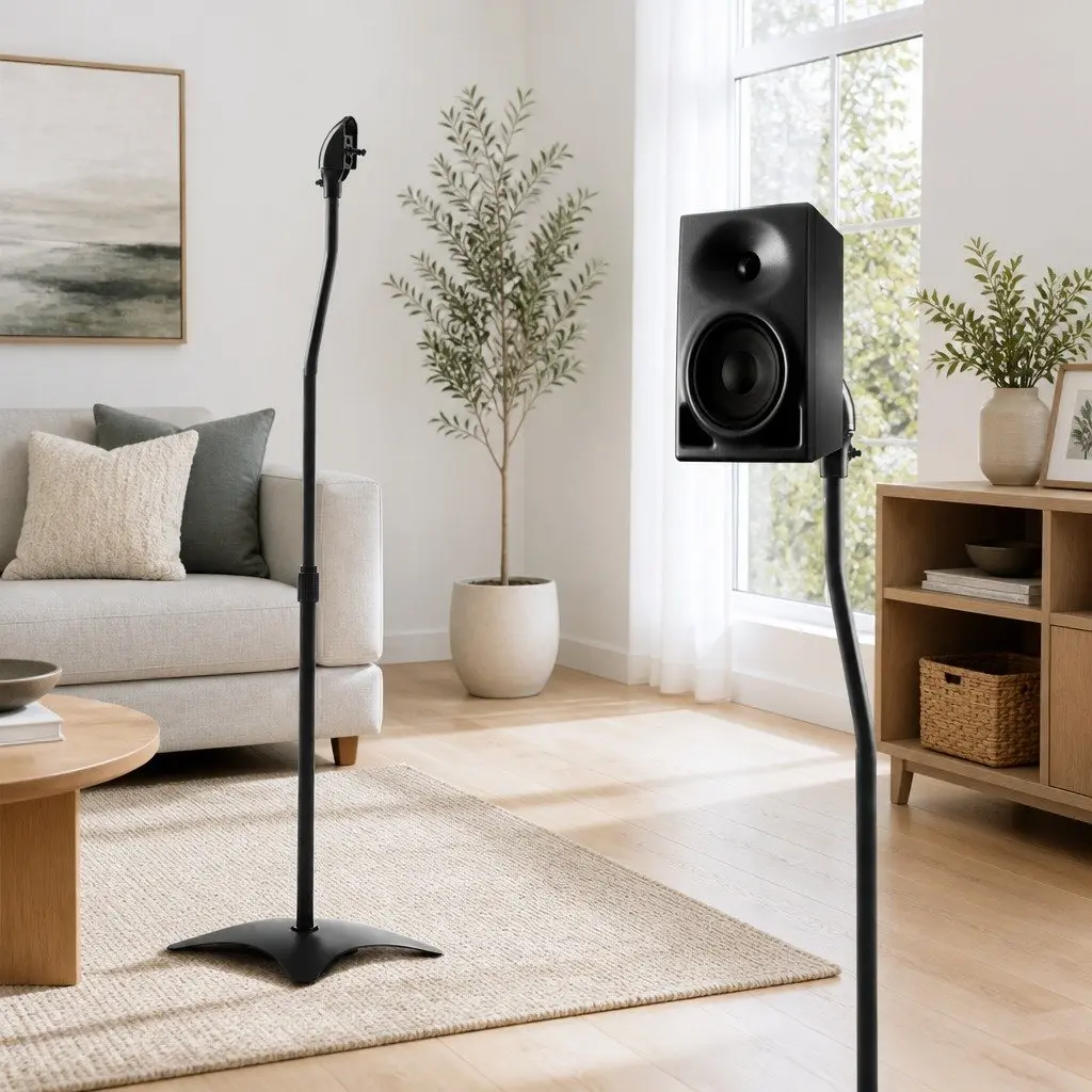 Speaker Stand Black 75-112cm Adjustable Height Double Base for Surround Sound Studio Home Audio 2 Piece