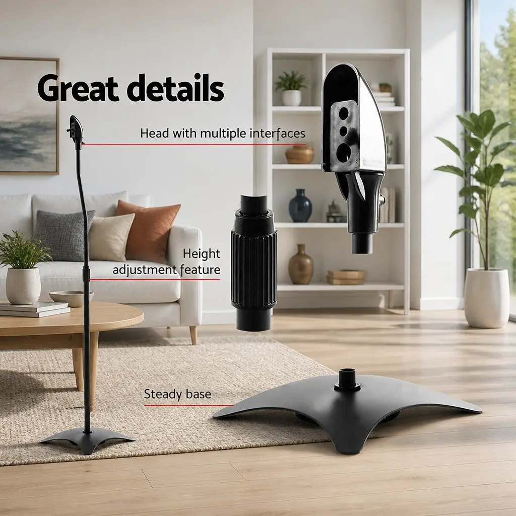Speaker Stand Black 75-112cm Adjustable Height Double Base for Surround Sound Studio Home Audio 2 Piece