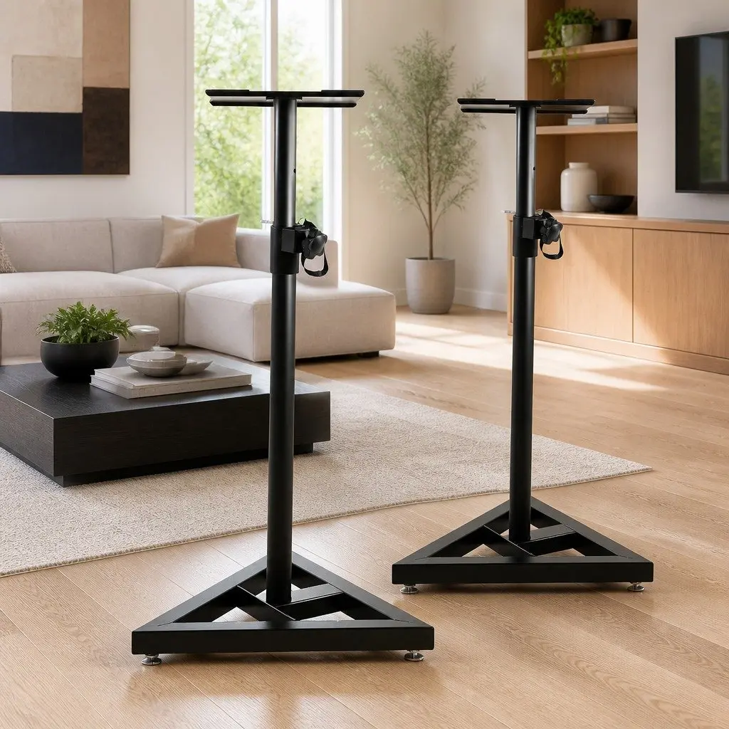 Speaker Stand Black 67-120cm Adjustable Height Professional Surround Sound Studio Home Audio 2 Piece