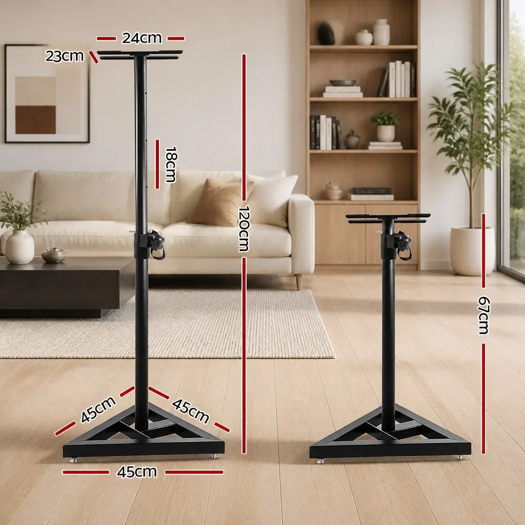 Speaker Stand Black 67-120cm Adjustable Height Professional Surround Sound Studio Home Audio 2 Piece