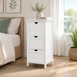 Bedside Table Storage Cabinet 3 Drawers White Bedroom Nightstand Organizer