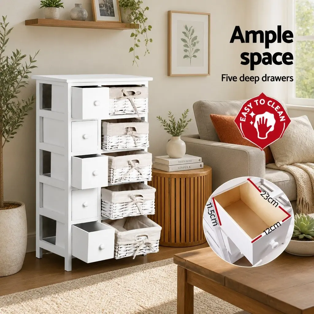 White Storage Cabinet 5 Drawers 5 Removable Baskets Bedroom Wardrobe Organizer