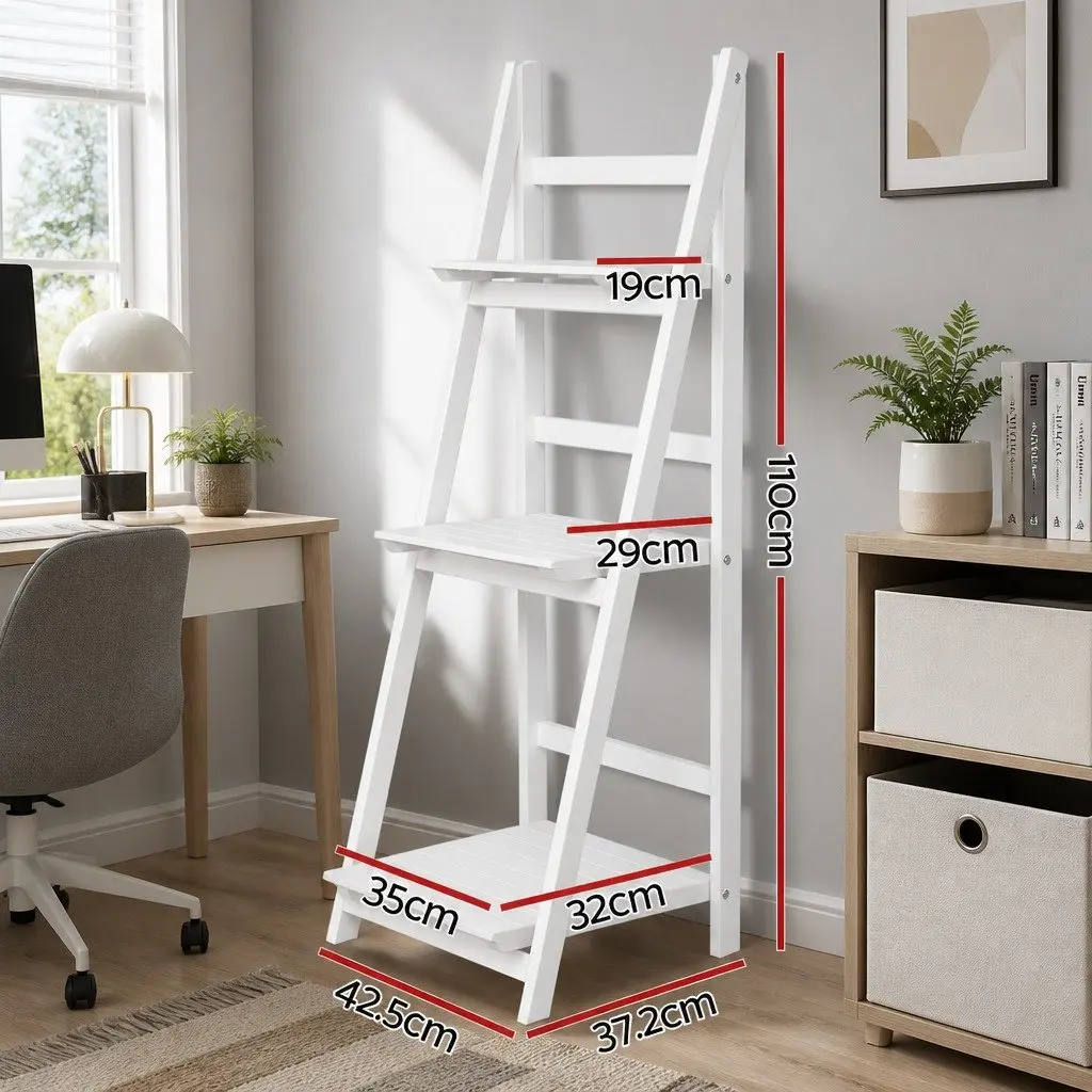 3 Tier Freestanding White Ladder Shelf Storage Display Stand Corner Bookcase