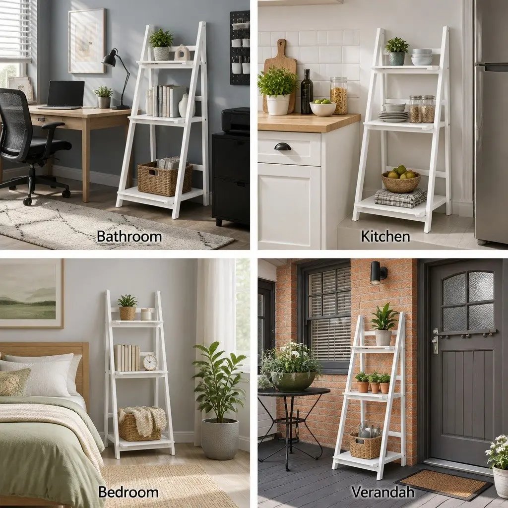 3 Tier Freestanding White Ladder Shelf Storage Display Stand Corner Bookcase