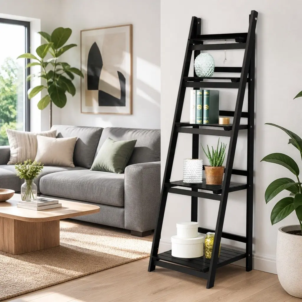 5-Tier Ladder Shelf Freestanding Corner Bookcase Storage Display Stand Coffee