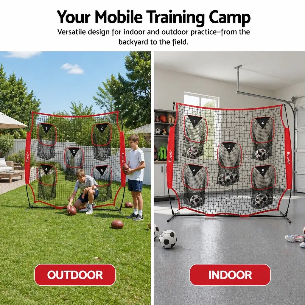 Football Training Net Red 1.8m Portable Soccer Goal Five Target Rebounder Practice Net