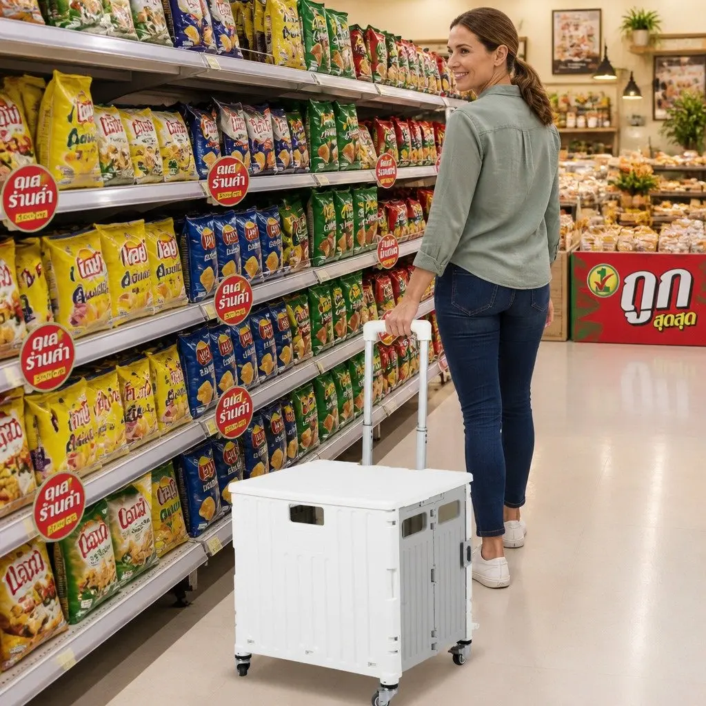 Folding Shopping Trolley Cart with Wheels Portable Grocery Collapsible Storage