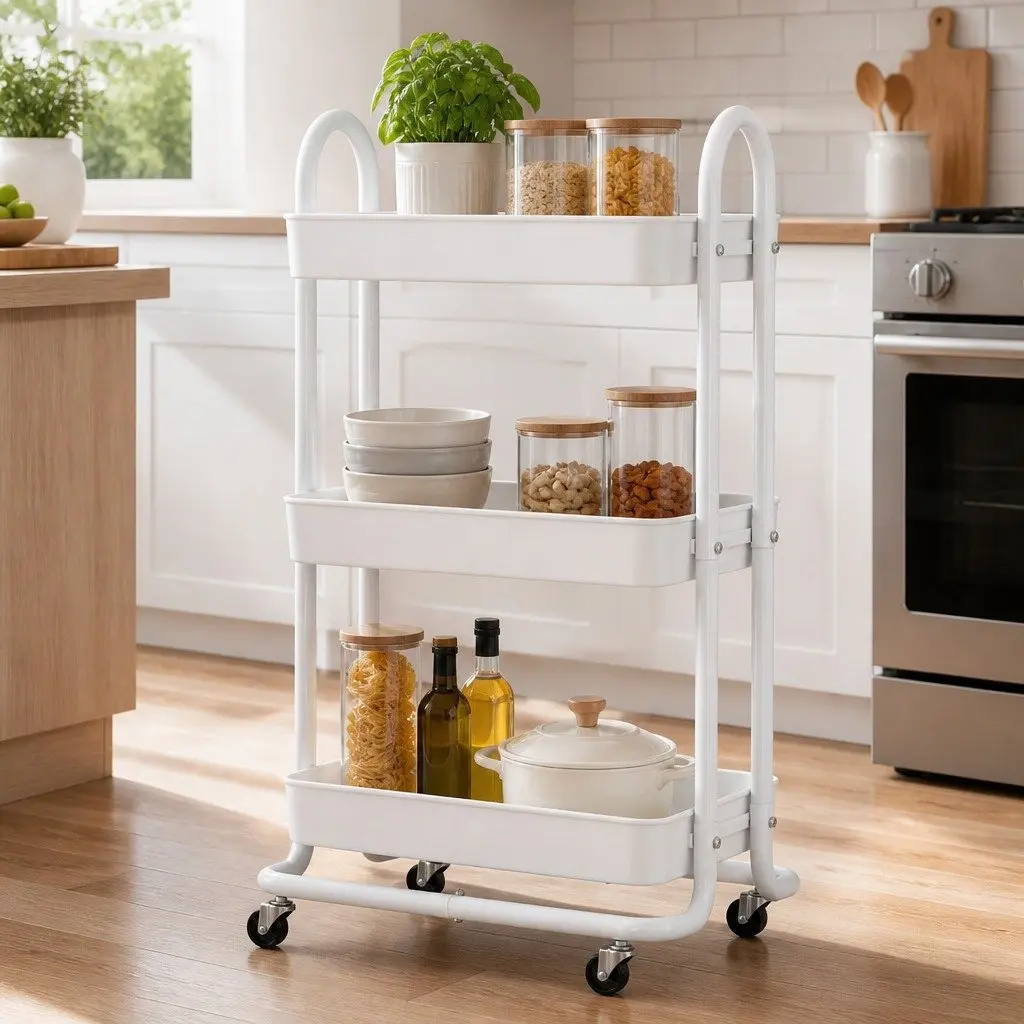 Storage Trolley Yellow 3 Tier Rolling Wheels Organiser