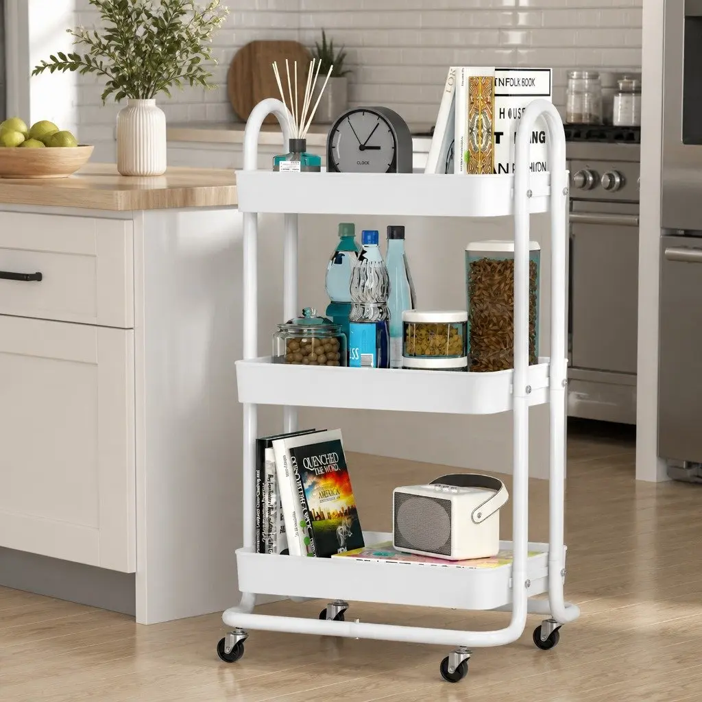 Storage Trolley Yellow 3 Tier Rolling Wheels Organiser