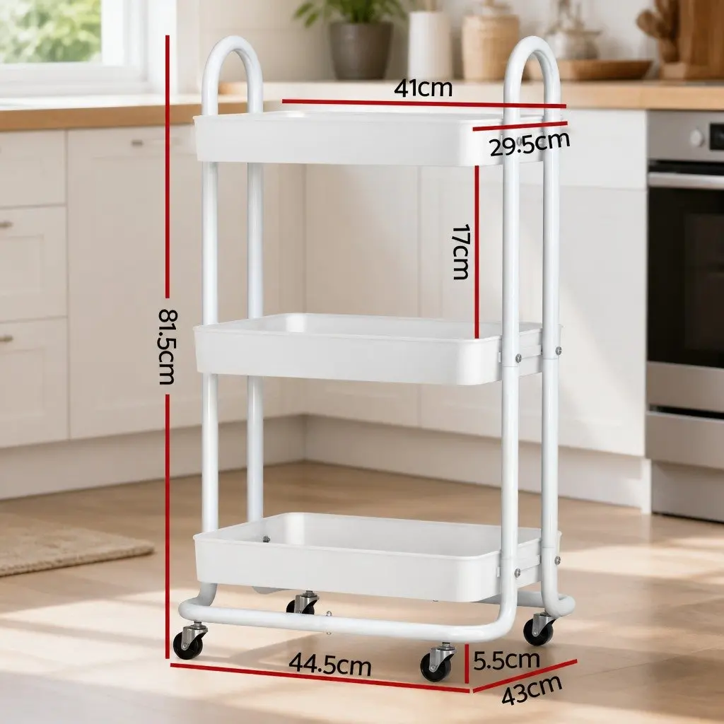 Storage Trolley Yellow 3 Tier Rolling Wheels Organiser