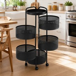 5-Tier Storage Trolley Kitchen Cart Rolling Utility Rack with Baskets Black
