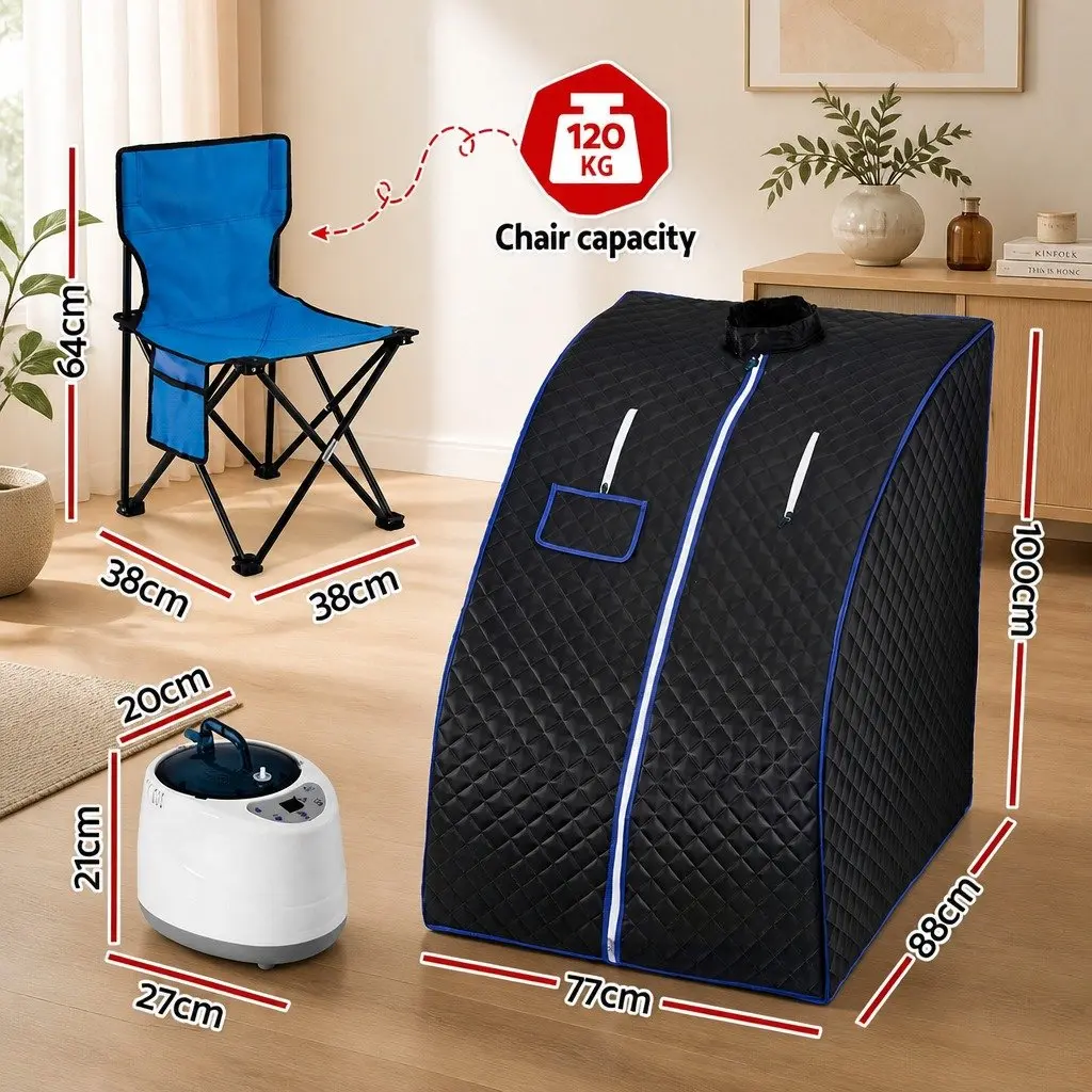 Portable Steam Sauna Tent Grey 1000W 2L Steam Pot Personal Home Spa with Timer and Chair Set
