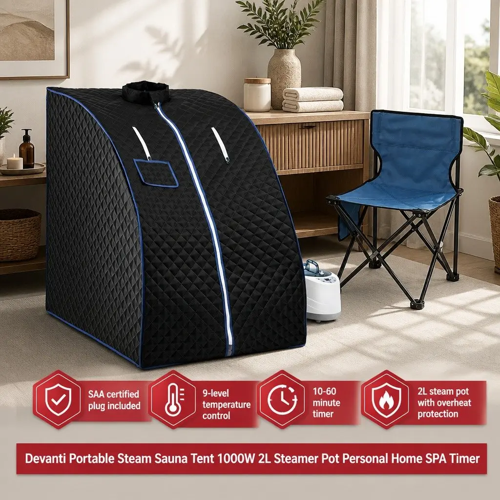 Portable Steam Sauna Tent Grey 1000W 2L Steam Pot Personal Home Spa with Timer and Chair Set