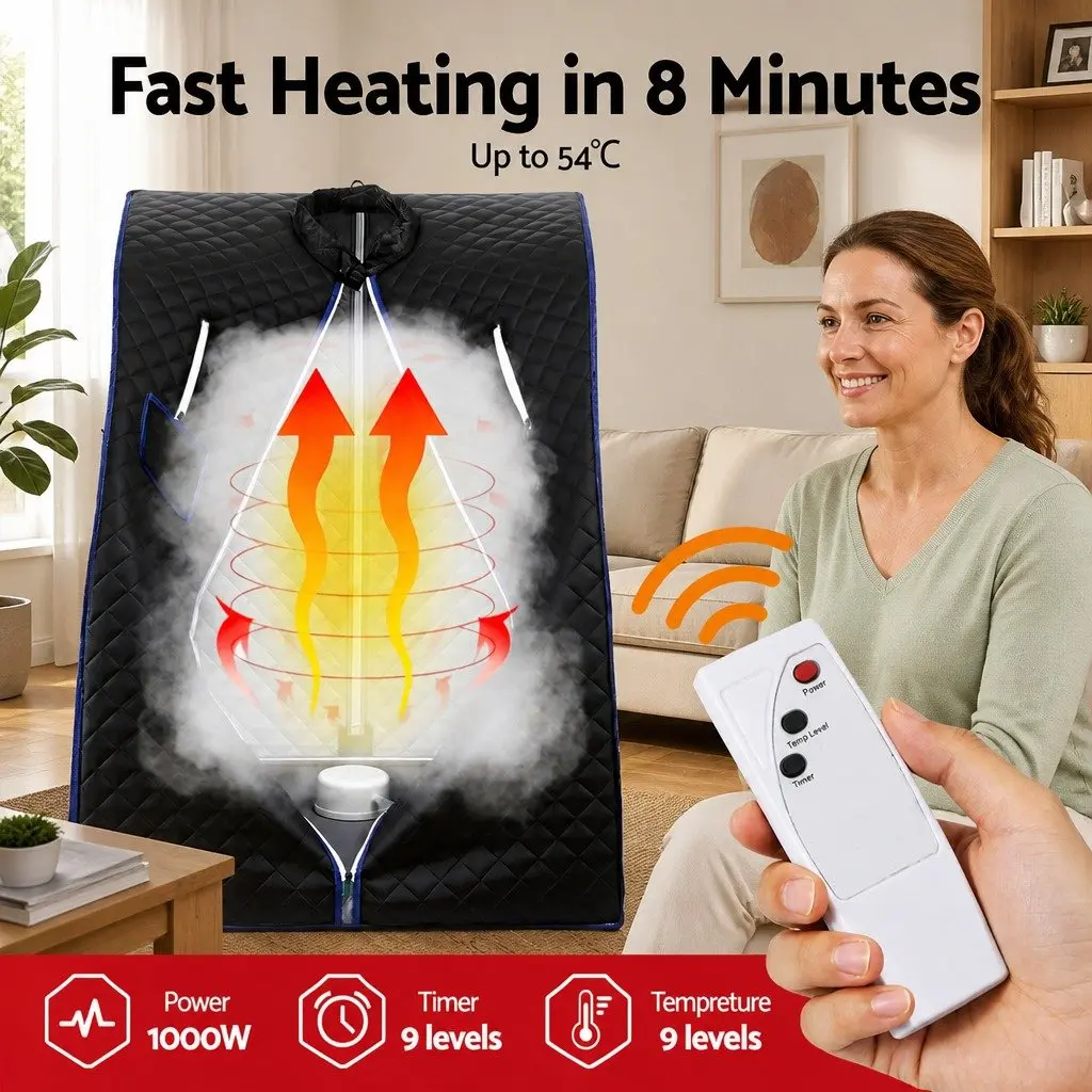 Portable Steam Sauna Tent Grey 1000W 2L Steam Pot Personal Home Spa with Timer and Chair Set
