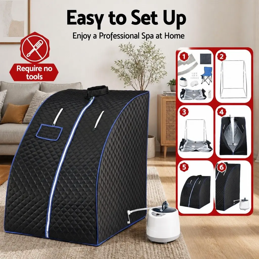 Portable Steam Sauna Tent Grey 1000W 2L Steam Pot Personal Home Spa with Timer and Chair Set