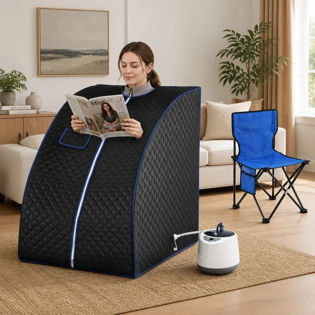 Portable Steam Sauna Tent Grey 1000W 2L Steam Pot Personal Home Spa with Timer and Chair Set