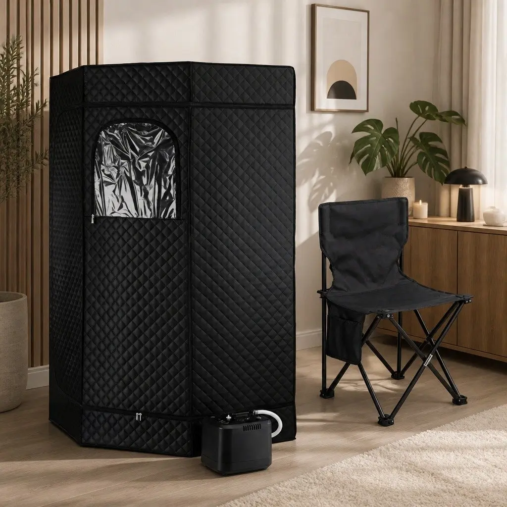 Portable Steam Sauna Tent Grey 1000W 3L Steam Pot Full Body Home Spa with Timer and Foldable Chair