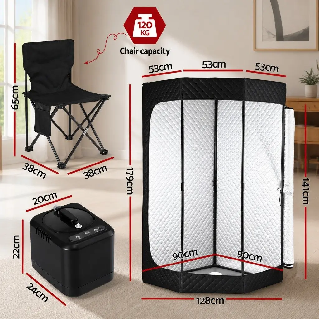 Portable Steam Sauna Tent Grey 1000W 3L Steam Pot Full Body Home Spa with Timer and Foldable Chair
