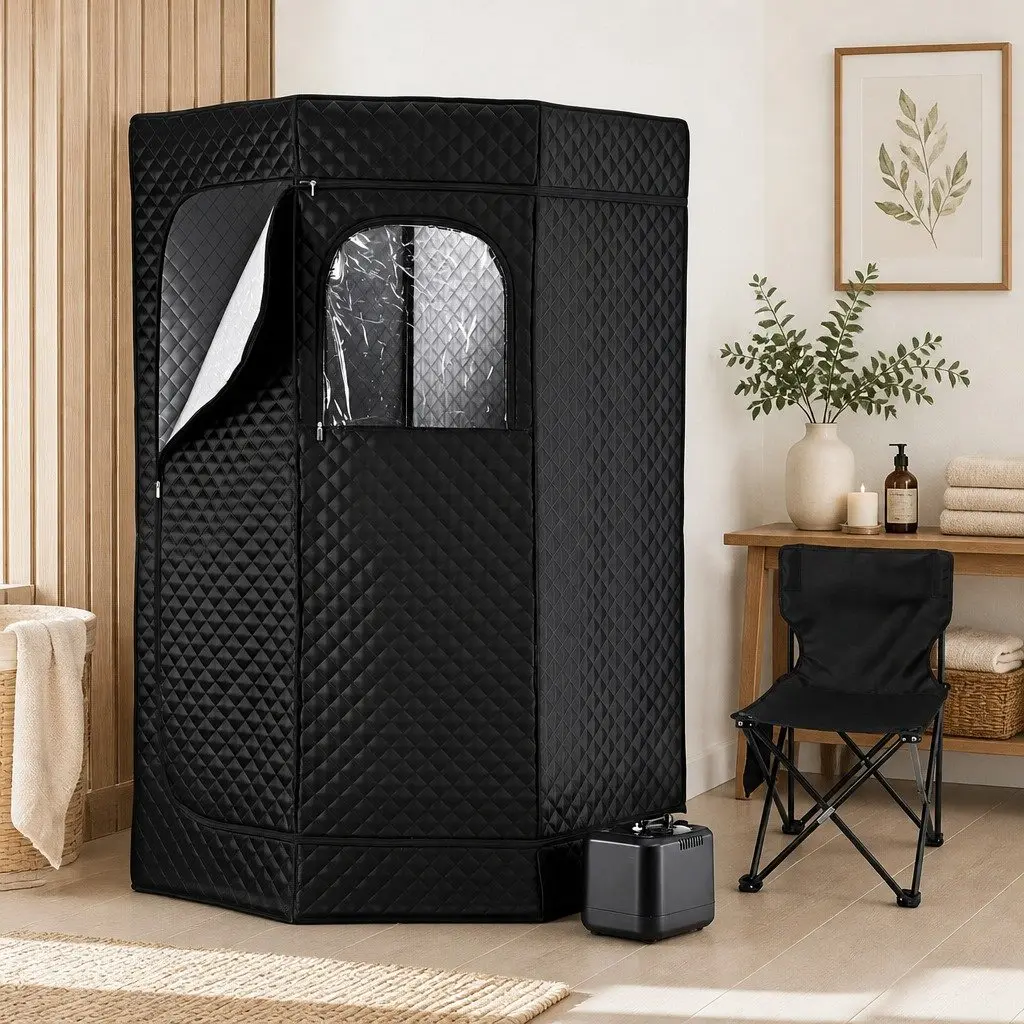 Portable Steam Sauna Tent Grey 1000W 3L Steam Pot Full Body Home Spa with Timer and Foldable Chair