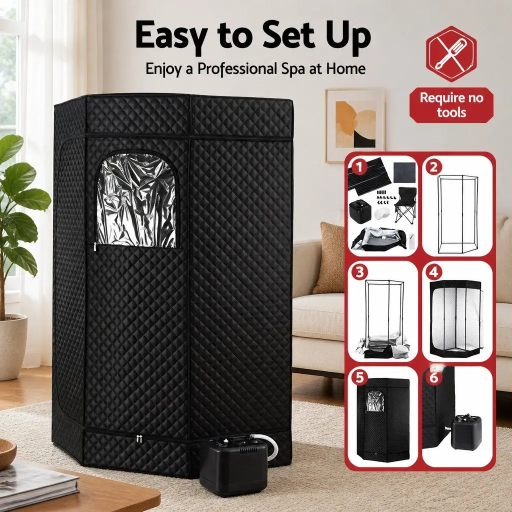 Portable Steam Sauna Tent Grey 1000W 3L Steam Pot Full Body Home Spa with Timer and Foldable Chair