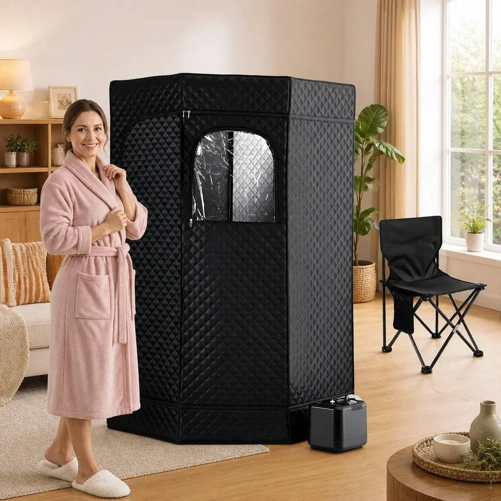 Portable Steam Sauna Tent Grey 1000W 3L Steam Pot Full Body Home Spa with Timer and Foldable Chair