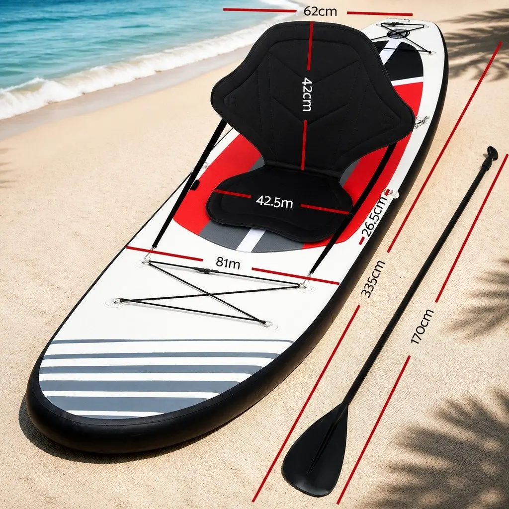 Inflatable Stand Up Paddle Board Black 11ft with Adjustable Paddle Pump Kayak Seat