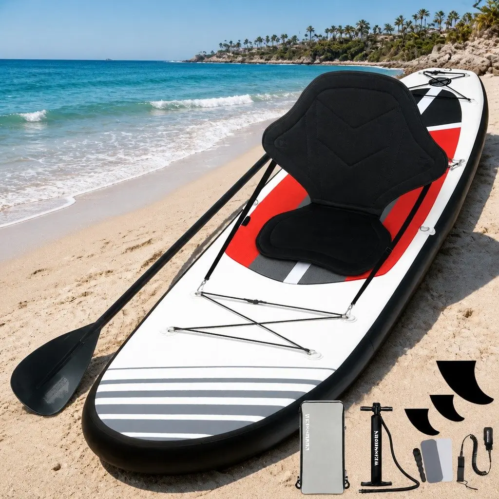 Inflatable Stand Up Paddle Board Black 11ft with Adjustable Paddle Pump Kayak Seat