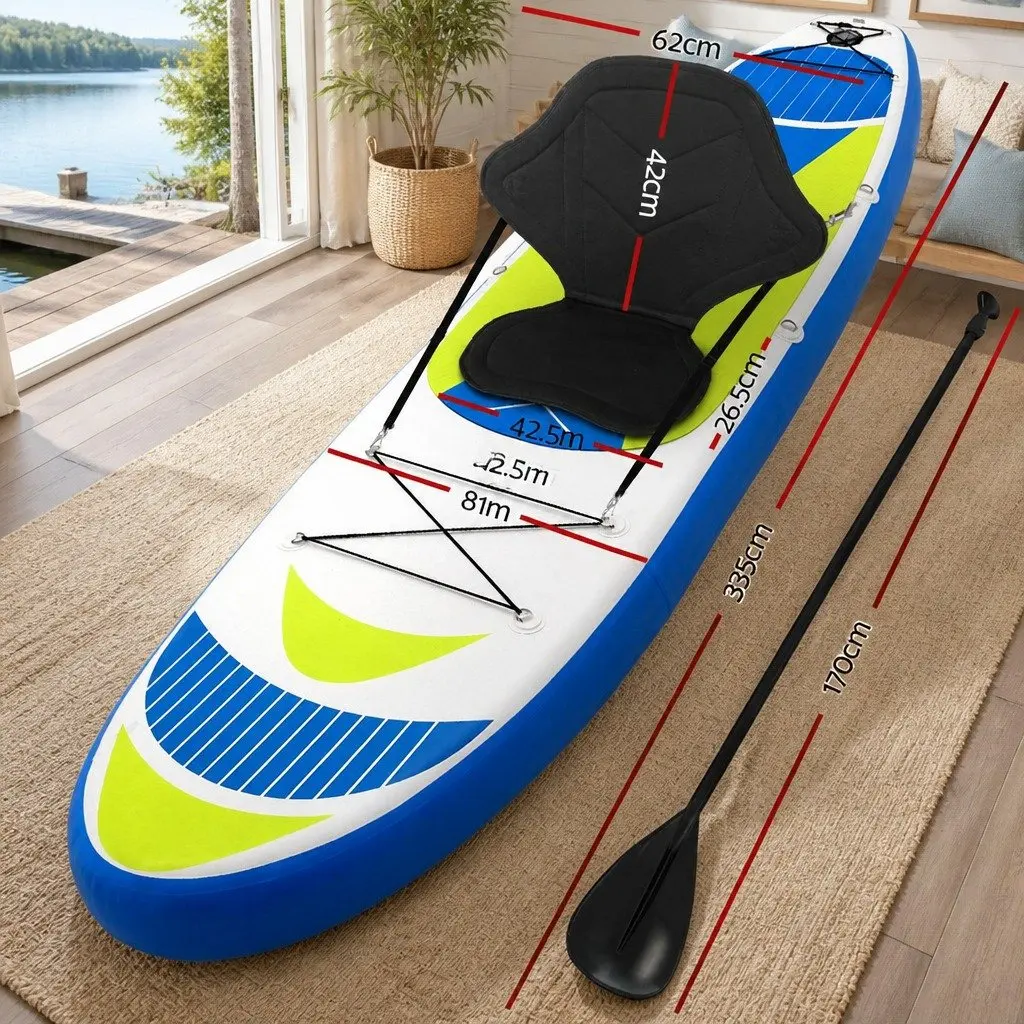 Inflatable Stand Up Paddle Board Yellow 11ft Durable Drop-Stitch Core Adjustable Paddle Kayak Seat