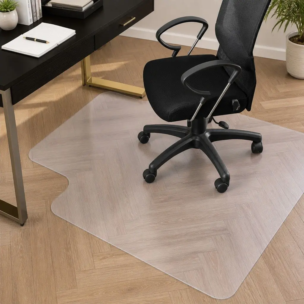Chair Mat Black PVC 135cm x 114cm Hard Floor Protector Anti-Scratch Gripper Back
