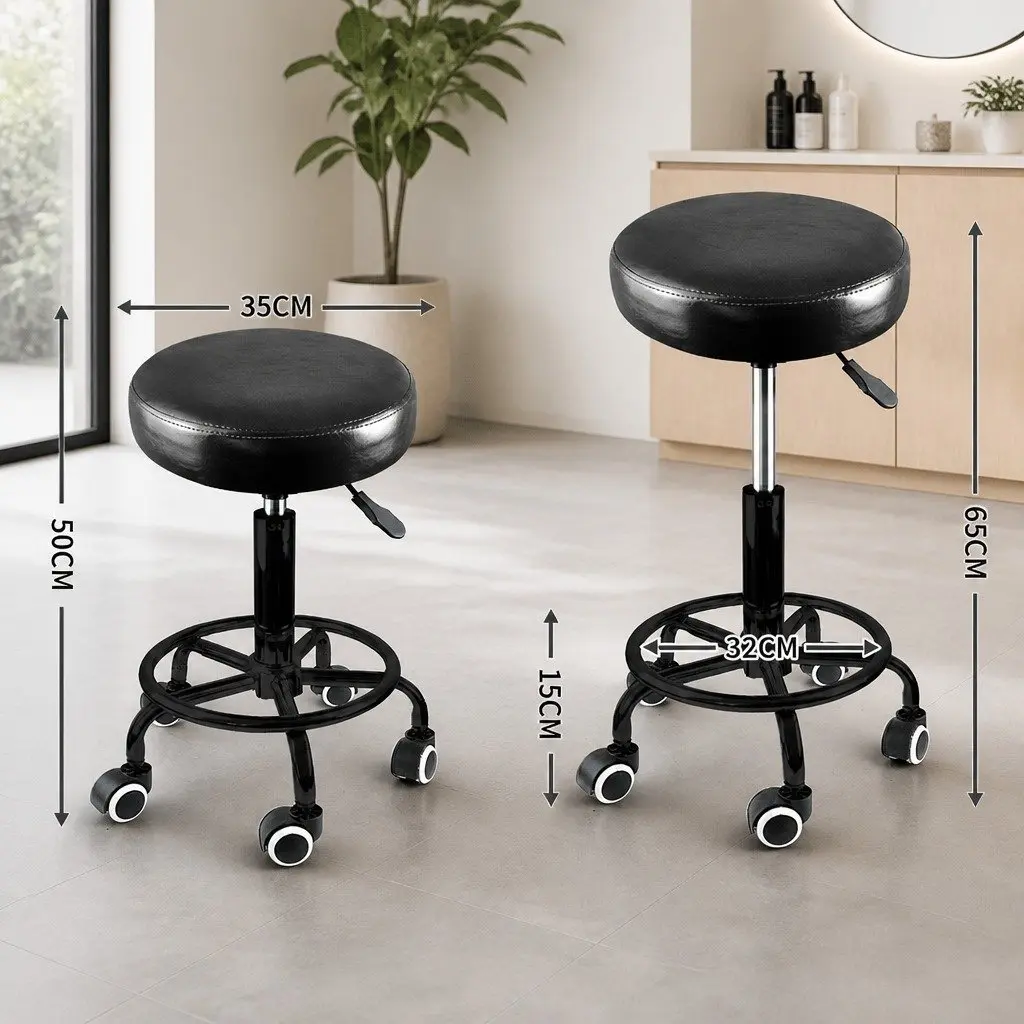 Salon Swivel Bar Stools Black Adjustable Height 360 Rotation Gas Lift Footrest Casters