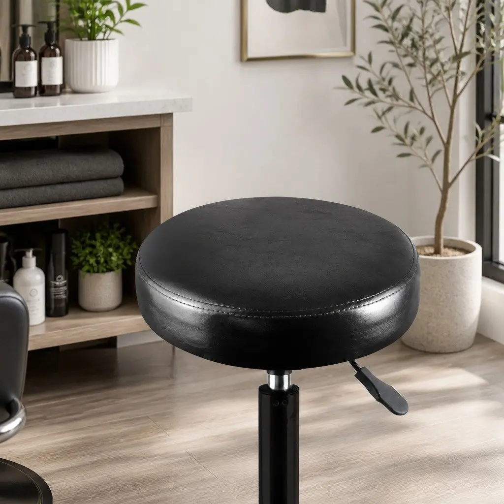 Salon Swivel Bar Stools Black Adjustable Height 360 Rotation Gas Lift Footrest Casters