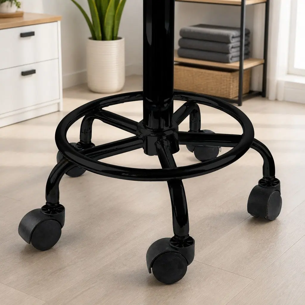 Salon Swivel Bar Stools Black Adjustable Height 360 Rotation Gas Lift Footrest Casters