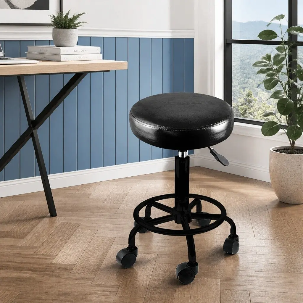 Salon Swivel Bar Stools Black Adjustable Height 360 Rotation Gas Lift Footrest Casters