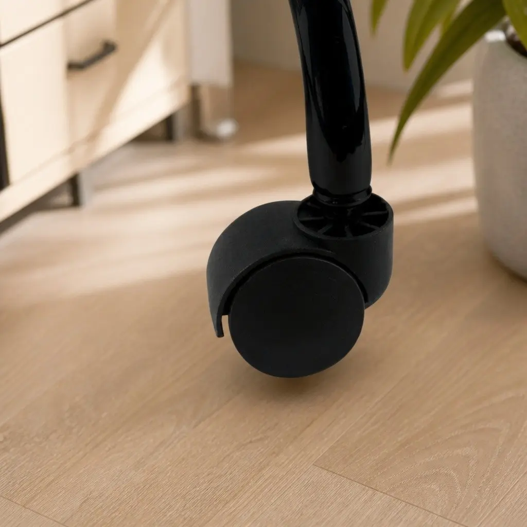 Salon Stool Black PU Leather Height Adjustable Swivel with Gas-Lift and Rolling Casters