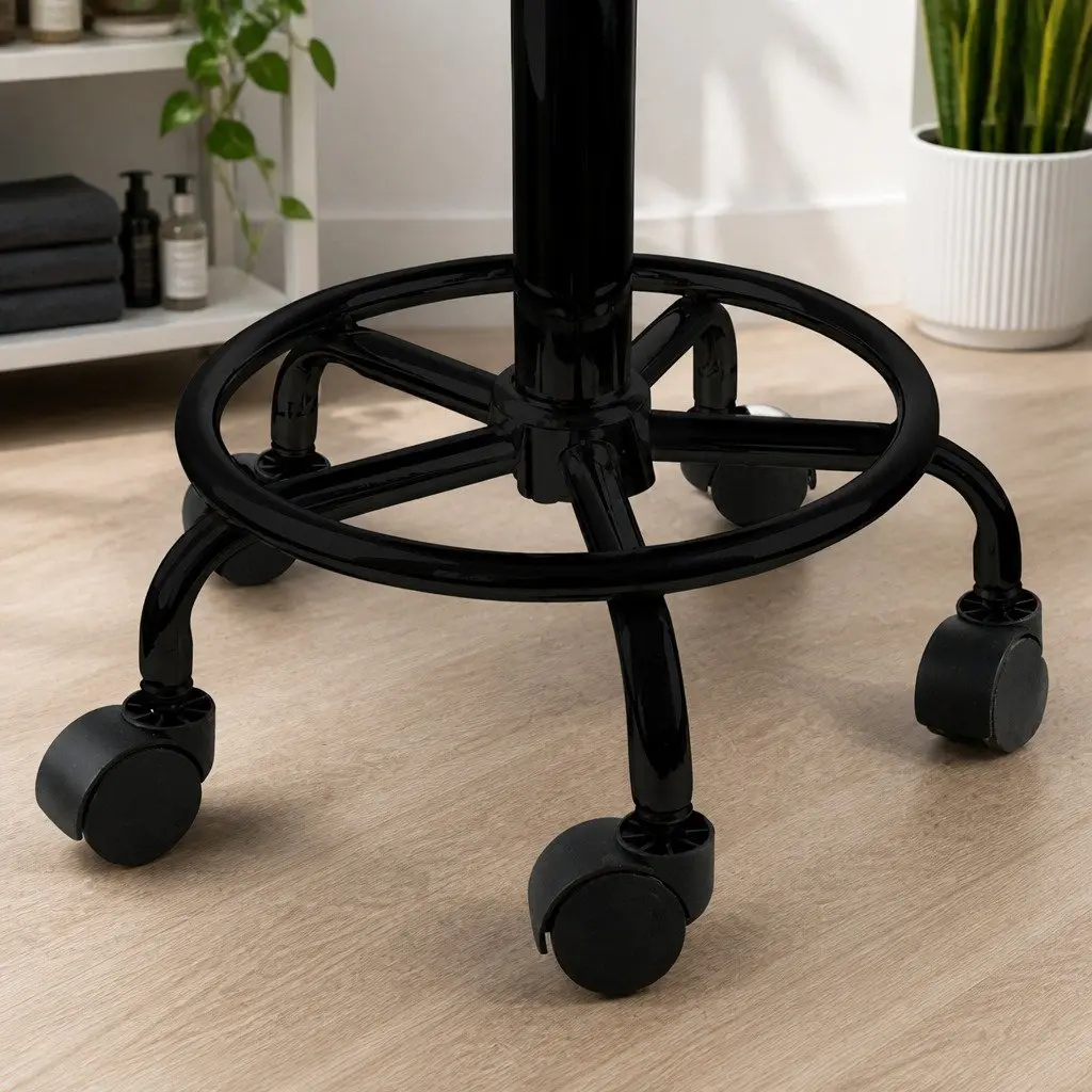 Salon Stool Black PU Leather Height Adjustable Swivel with Gas-Lift and Rolling Casters