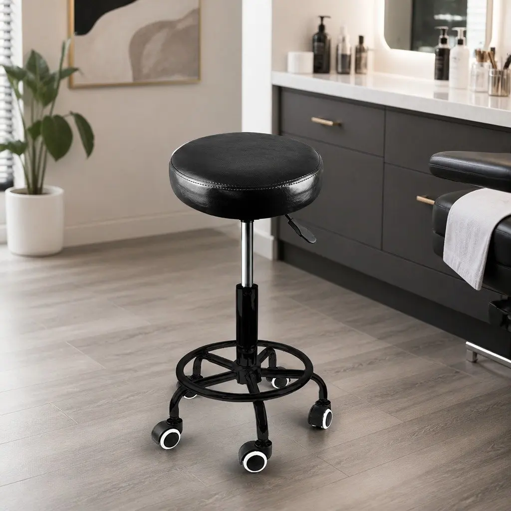 Salon Stool Black PU Leather Seat Height Adjustable Swivel Chair with Gas Lift