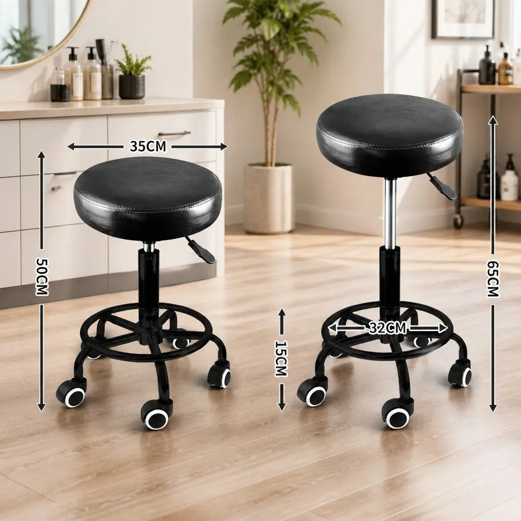 Salon Stool Black PU Leather Seat Height Adjustable Swivel Chair with Gas Lift