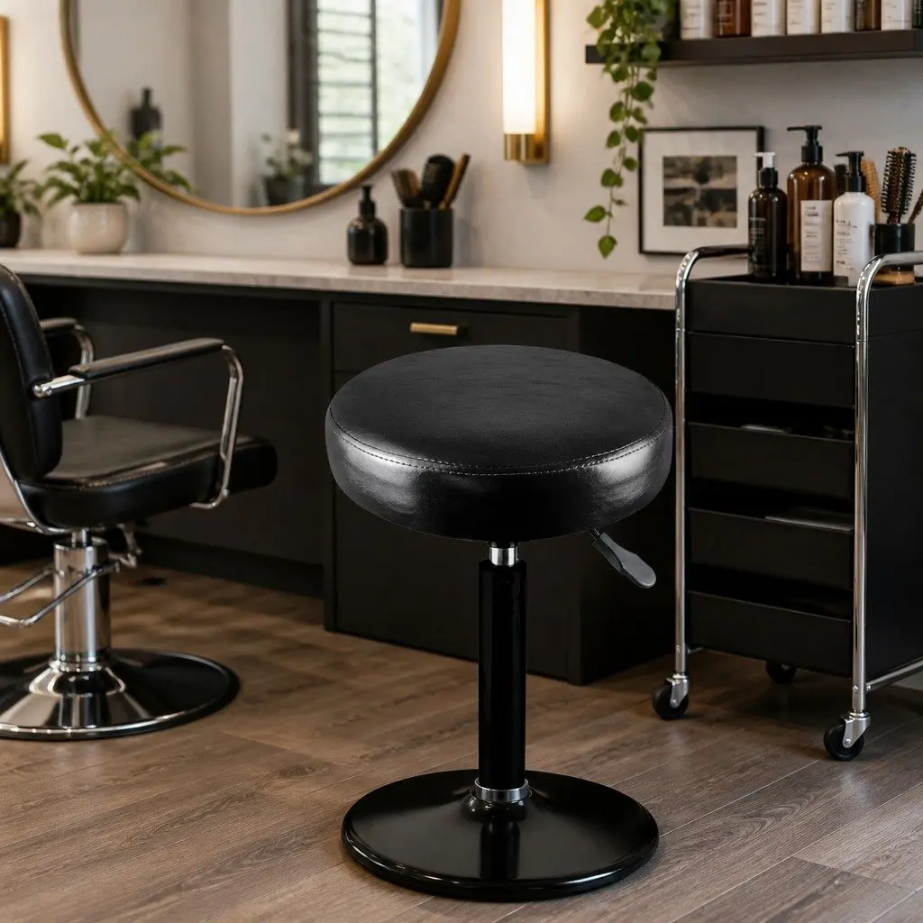 Salon Stool Black PU Leather Seat Height Adjustable Swivel Chair with Gas Lift